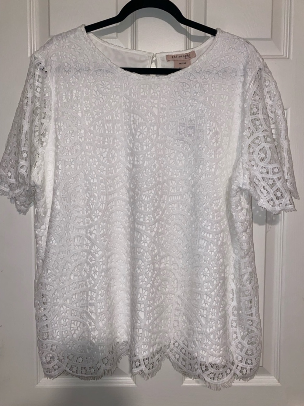 Philosophy White Lace Crochet Short Sleeve Blouse
